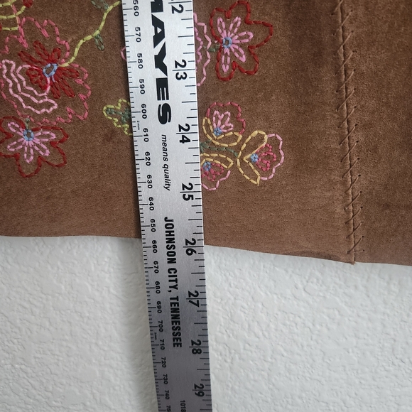Suede 100% leather vintage western embroidered floral skirt - Picture 5 of 7